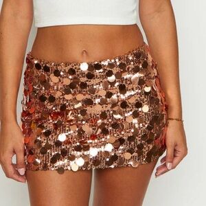 Beginning Boutique - Emiko Bronze Sequin Mini Skirt - US 4